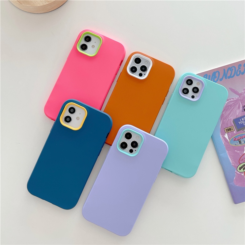 iPhone Case Liquid Silicone Skin Feel Three-in-One  for iPhone 11 12 pro max X XS MAX XR 7 8 plus Candy Color shockproof case