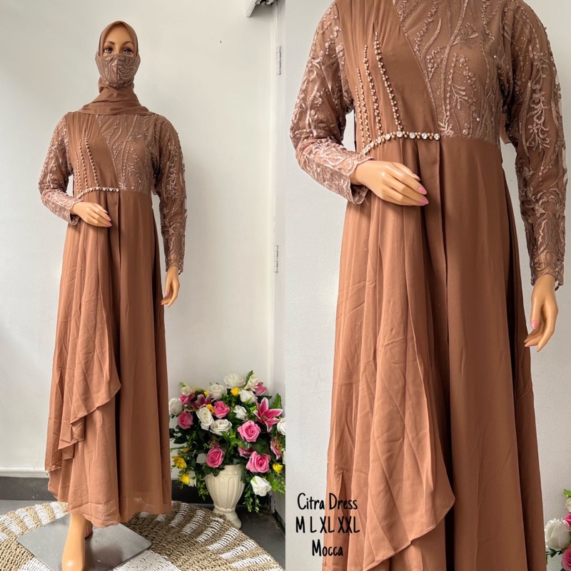 SatriaStore08 / Gamis Citra Dress Premium / Dress Brokat Pesta Kekinian / Gamis Tulle Mix Ceruty / G