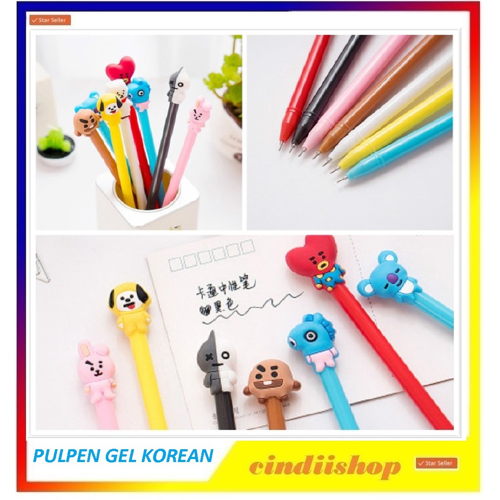 

PULPEN pena GEL warna karakter BTSS korea TINTA hitam Ballpoint BT21