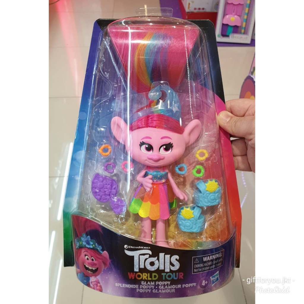 POPPY Trolls Boneka Mainan Anak Lucu Figure Glam Poppy Fashion Doll with Dress Dreamworks Toy Kid Ca