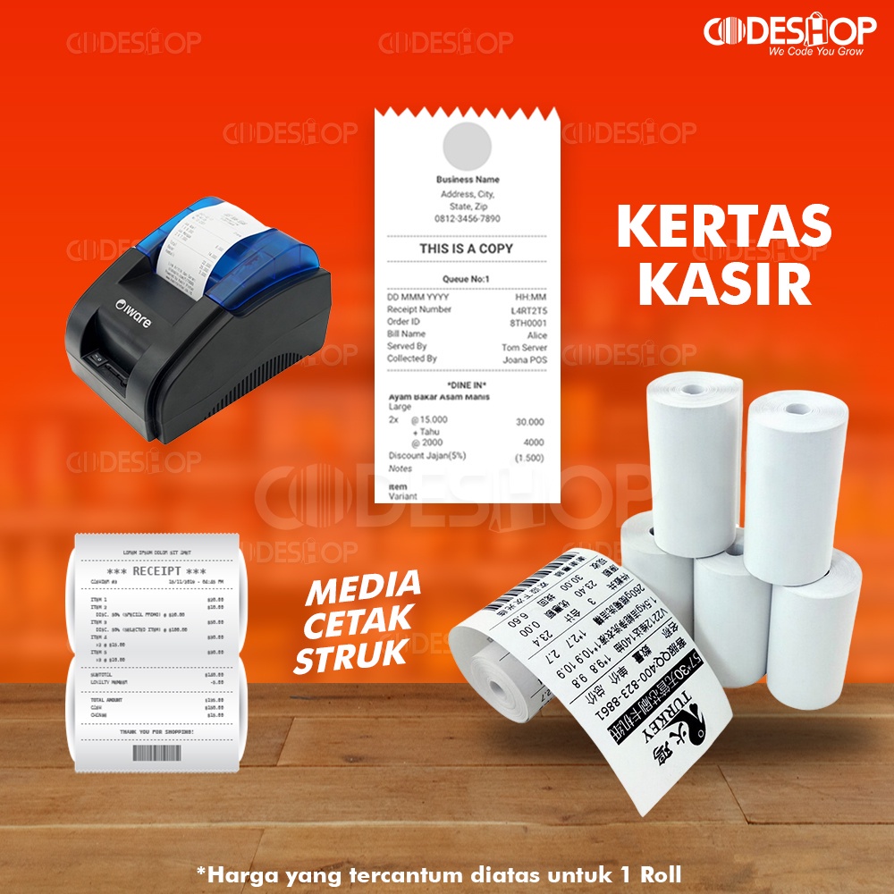 Thermal paper / Kertas Termal 58 x 30 / 57 X 30 Coreless PANJANG