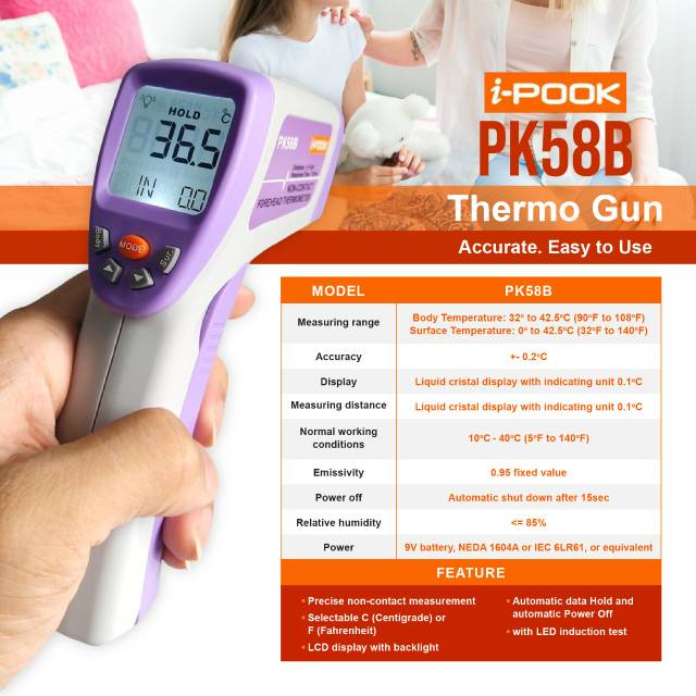 THERMOMETER / THERMOGUN INFRARED NON CONTACT IPOOK PK58B DIJAMIN BAGUS