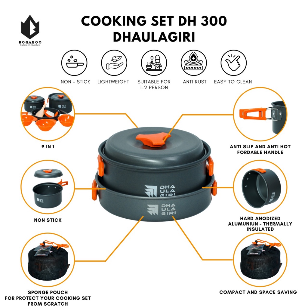 Cooking Set DHAULAGIRI 300 - Alat Masak Panci set Outdoor Gunung -  Panci Nesting - Coking Set Camping