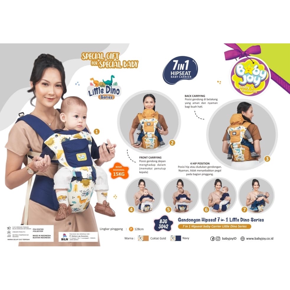 BABY JOY Gendongan Bayi Baby Joy / Gendongan Hipseat Depan Baby Joy Little Dino Series BJG 3042