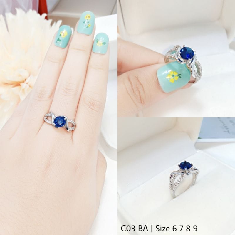 CINCIN XUPING SILVER MATA BIRU/CINCIN WANITA DEWASA BERLAPIS EMAS 18-24K ANTI KARAT ANTI ALERGI/CINC