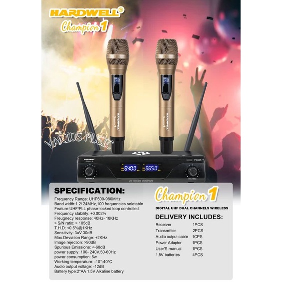 MIC WIRELESS HARDWELL CHAMPION 1 GOLD ORIGINAL GARANSI