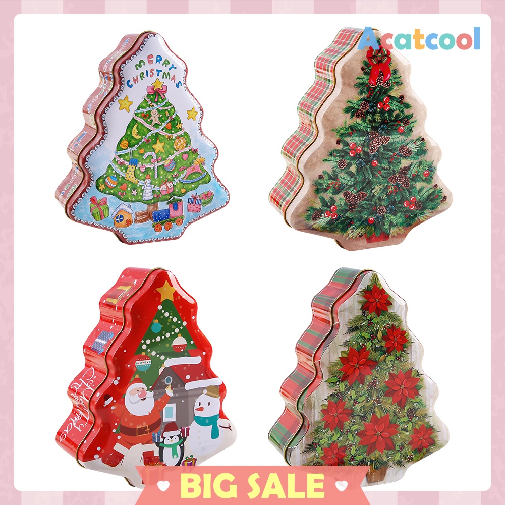 Christmas Tree Shape Tin Sealed Jar Jewelry Biscuits Coin Candy Storage Box