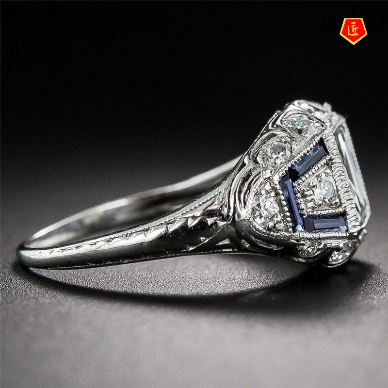 [Ready Stock]Creative Elegant Inlaid Blue Topaz Ring Women