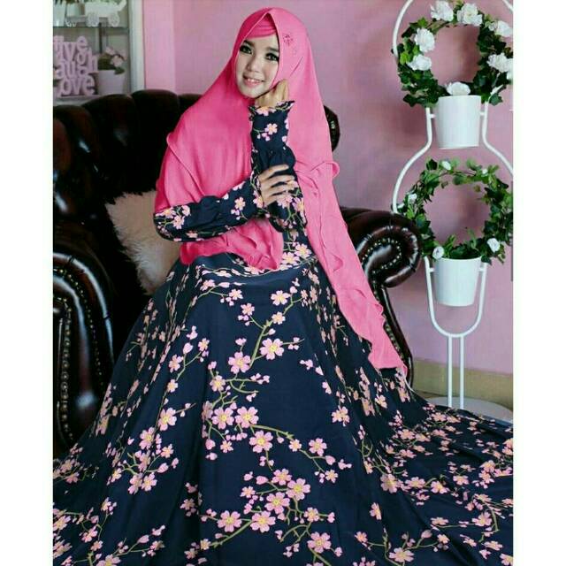 Gamis Monalisa motif set khimar seruty 2 layer