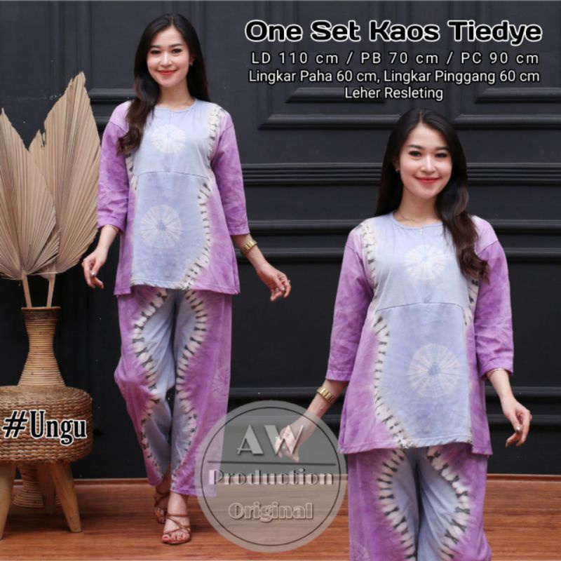 One Set Kaos Tiedye Jumbo Piyama Babydoll Busui Resleting Depan Baju Tidur Wanita Terbaru Jumputan B