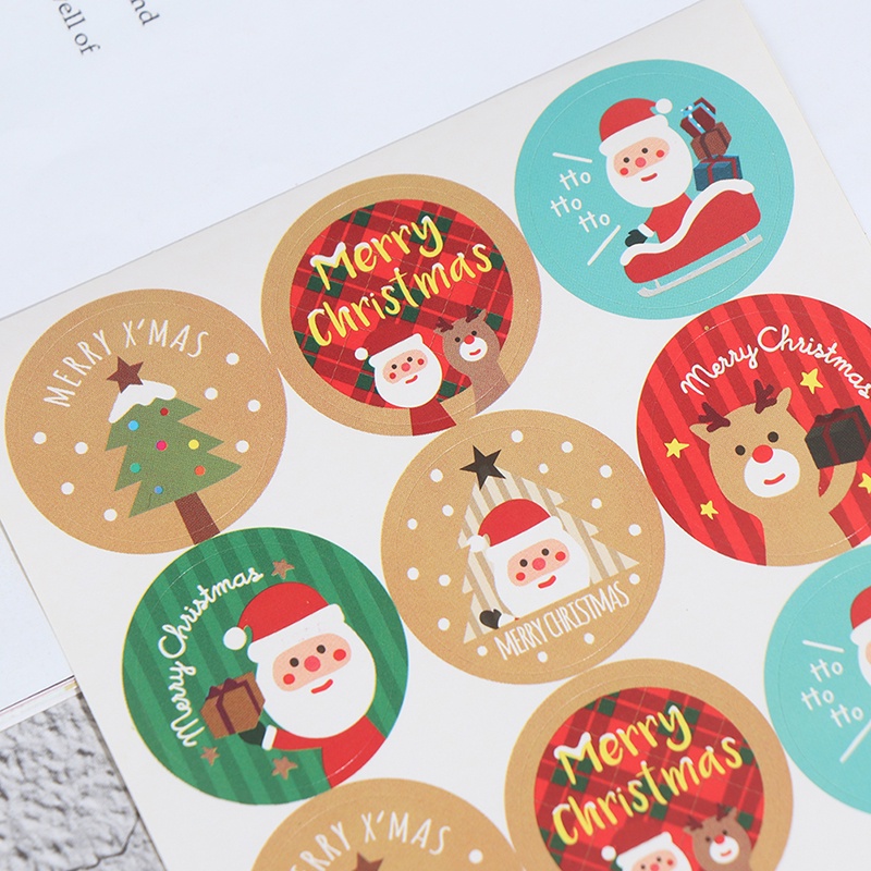 120pcs Stiker Label Kemasan Bentuk Bulat Desain Merry Christmas Untuk Hadiah