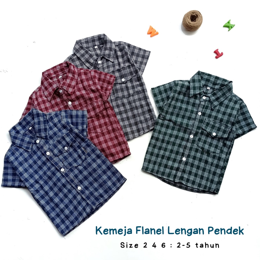 Kemeja Hem Flanel Lengan Pendek Anak Laki Laki2 Cowok Usia 2 3 4 5 Tahun PROMO