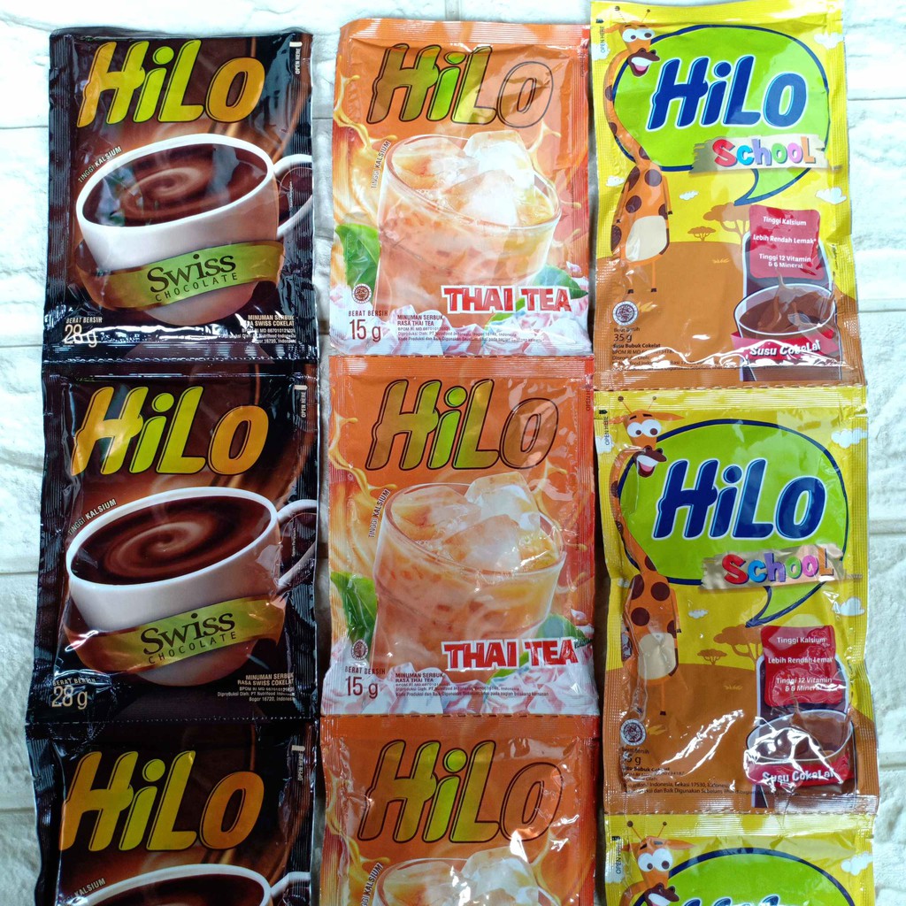 Hilo Sachet Susu White Avocado Chocolate Choco Hazelnut Swiss School Coklat Thai Tea Es Teler Ketan Hitam 14gr