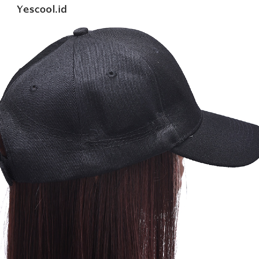 Topi Baseball Dengan Rambut Palsu Panjang Lurus Bahan Sintetis Untuk Wanita