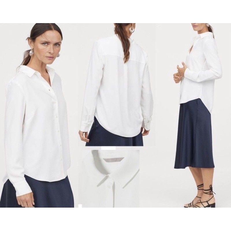 blouse shirt h&m white atasan blus kemeja putih branded wanita