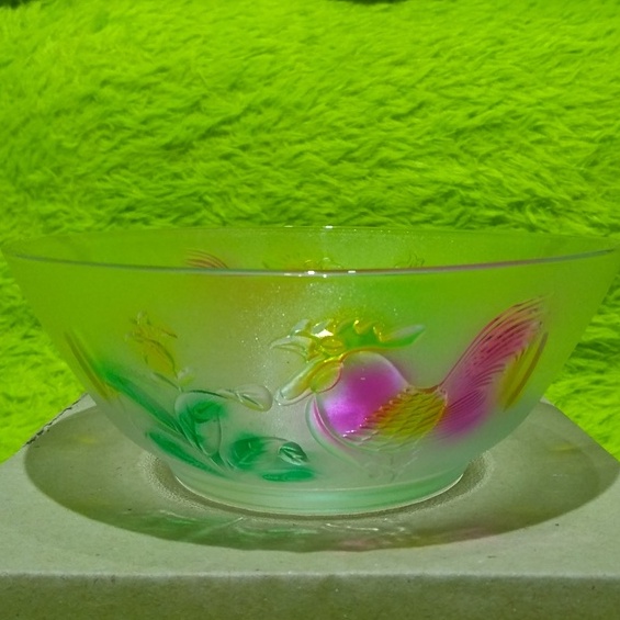 Mangkuk / Mangkuk Bening Motif Ayam Dengan Warna Pelangi / Mangkok Kaca Bening / Transparan Motif Ay