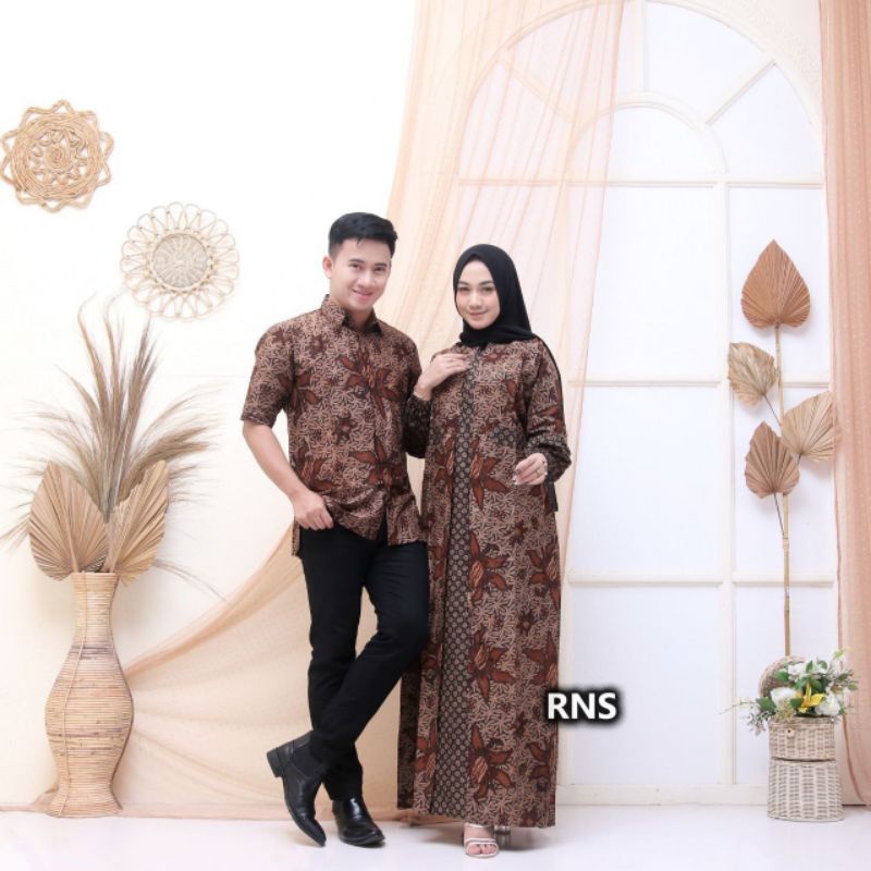 Batik Couple Keluarga Gamis Busui Motif Prasasti Batik Keluarga Seragam