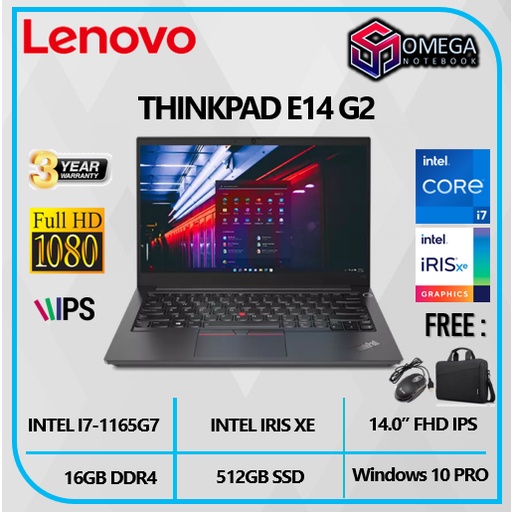 LENOVO THINKPAD E14 G2 intel I7 1165G7 16GB 512SSD IRISXE W10PRO 3YR 14.0&quot;FHD IPS