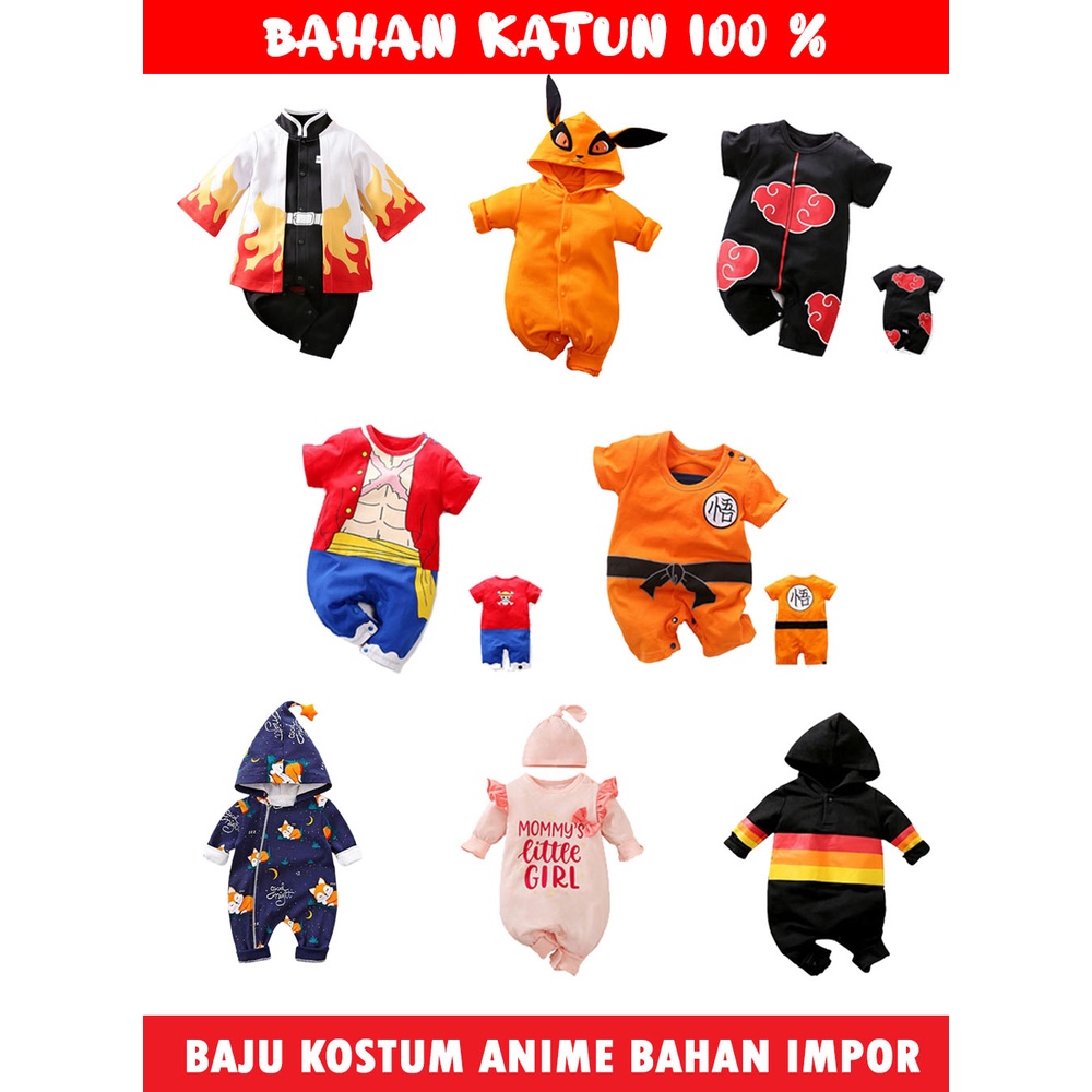 Baju Kostum Anime Naruto Goku Luffy Onepiece Akatsuki bahan Katun Anak Bayi 0-2 tahun