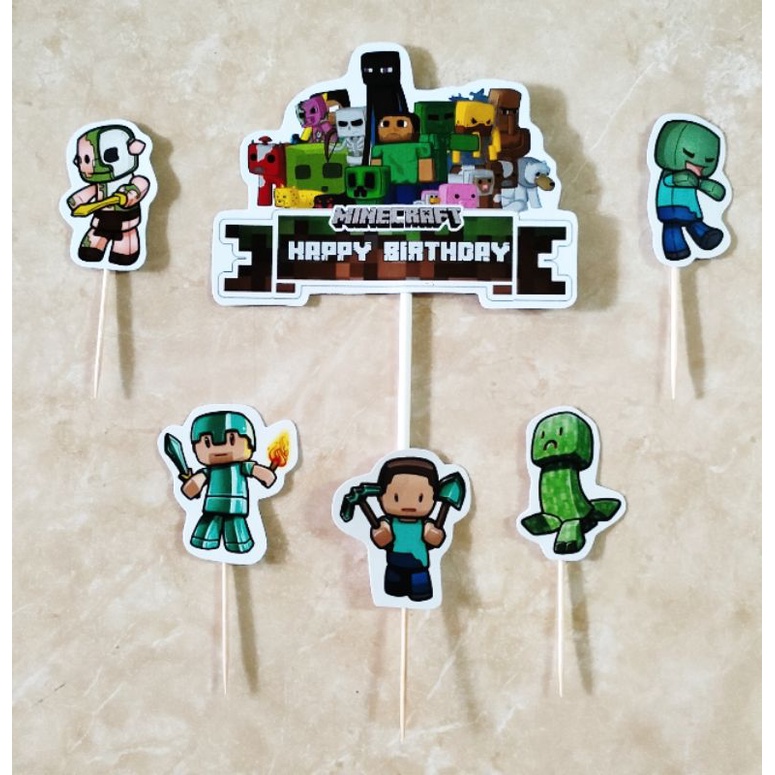 topper toper hiasan tusukan kue cake nasi tumpeng ulang tahun happy birthday karakter minecraft