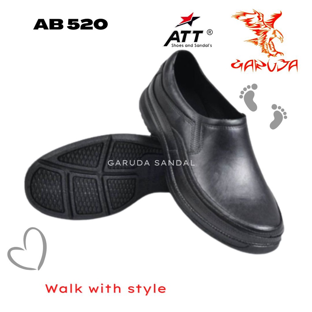 Sepatu Slip On Pria ATT AB 520  karet pantofel full Black Tahan air