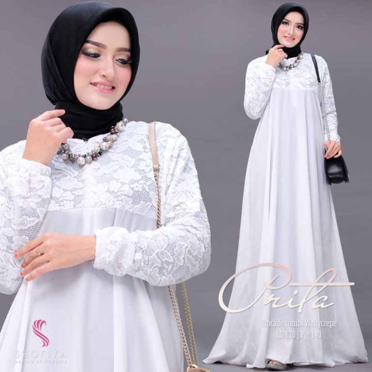 Hadinia Gamis Putih Brukat Terbaru PRITA BRUKAT Gamis Wanita Terbaru 2022 Lebaran Gamis Putih Terbar