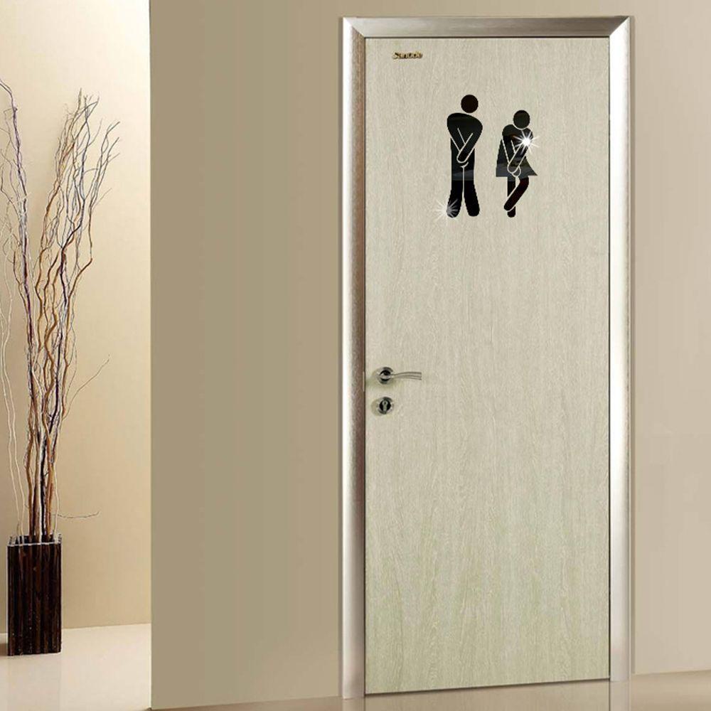 Top 2PCS/Set Cermin Permukaan Decal 3D DIY Dekorasi WC Toilette Pintu Masuk Dinding Art Kamar Mandi Sign Poster