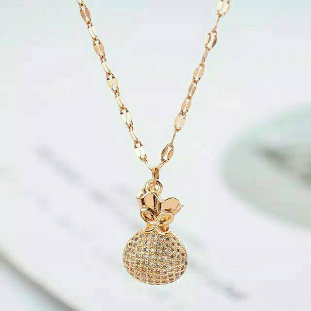 GG kalung Aksen Kantong Yang Titanium Lapis Emas 18k Rose Gold#KL-190A