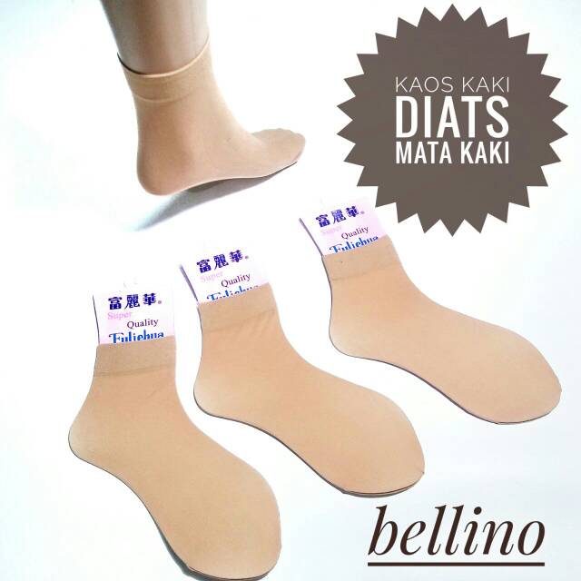 Bellino - Termurah Kaos Kaki Wanita Diatas Mata Kaki Warna Kulit dan Hitam Kaos Kaki Muslimah Polos-4