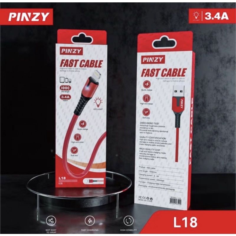 Kabel charger L18 - Kabel Charger PINZY L18 Type Lightning Fast Charging  -