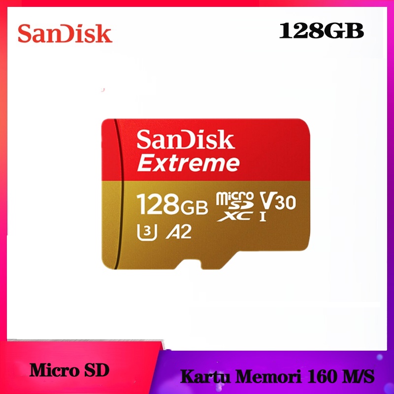 *Kartu Memori Card Sandisk Microsd 8GB/16GB/32GB/64GB/128GB/256GB/512GB GB 80mbps ,100Mbps,160Mbps,170Mbps Class 10 A1/ A2 Ultra/ Extreme Original TF Card-160 mbps