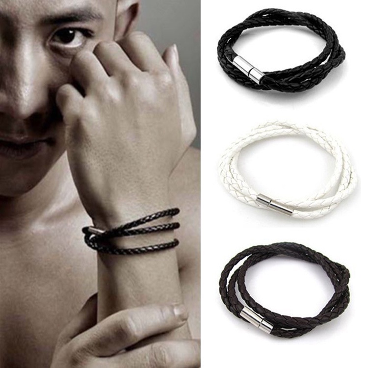 [✅READY STOCK] COD Korea Fashion Unisex Gelang Multi-layer Jalinan Twist Bracelet Tali Kulit hitam  Penjualan Panas Mode