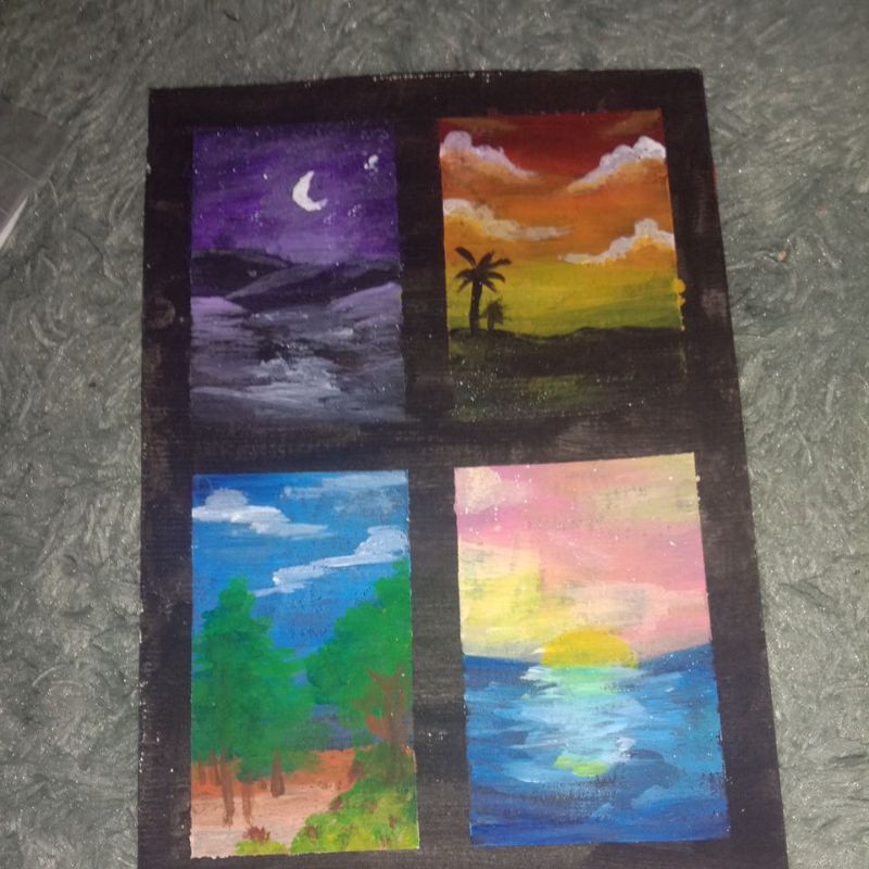 

lukisan tangan dengan 4 pemamdangan SUNSET