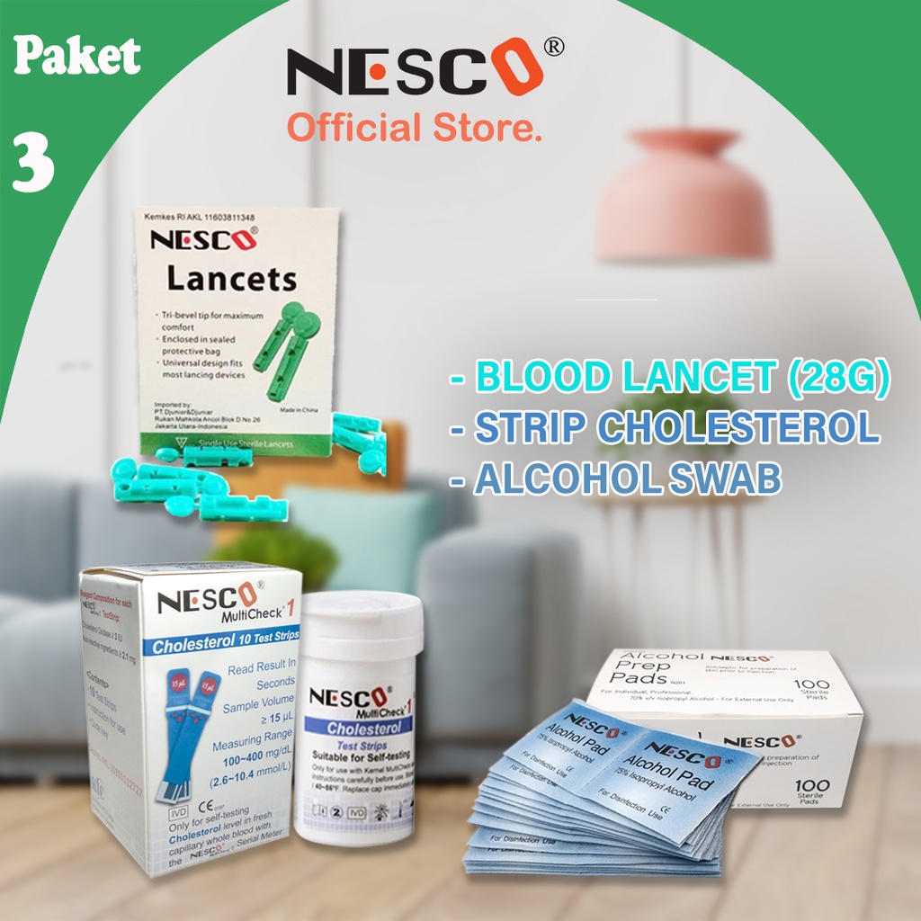 PAKET 3A (BLOOD LANCET + ALCOHOL SWAB + STRIP KOLESTEROL)