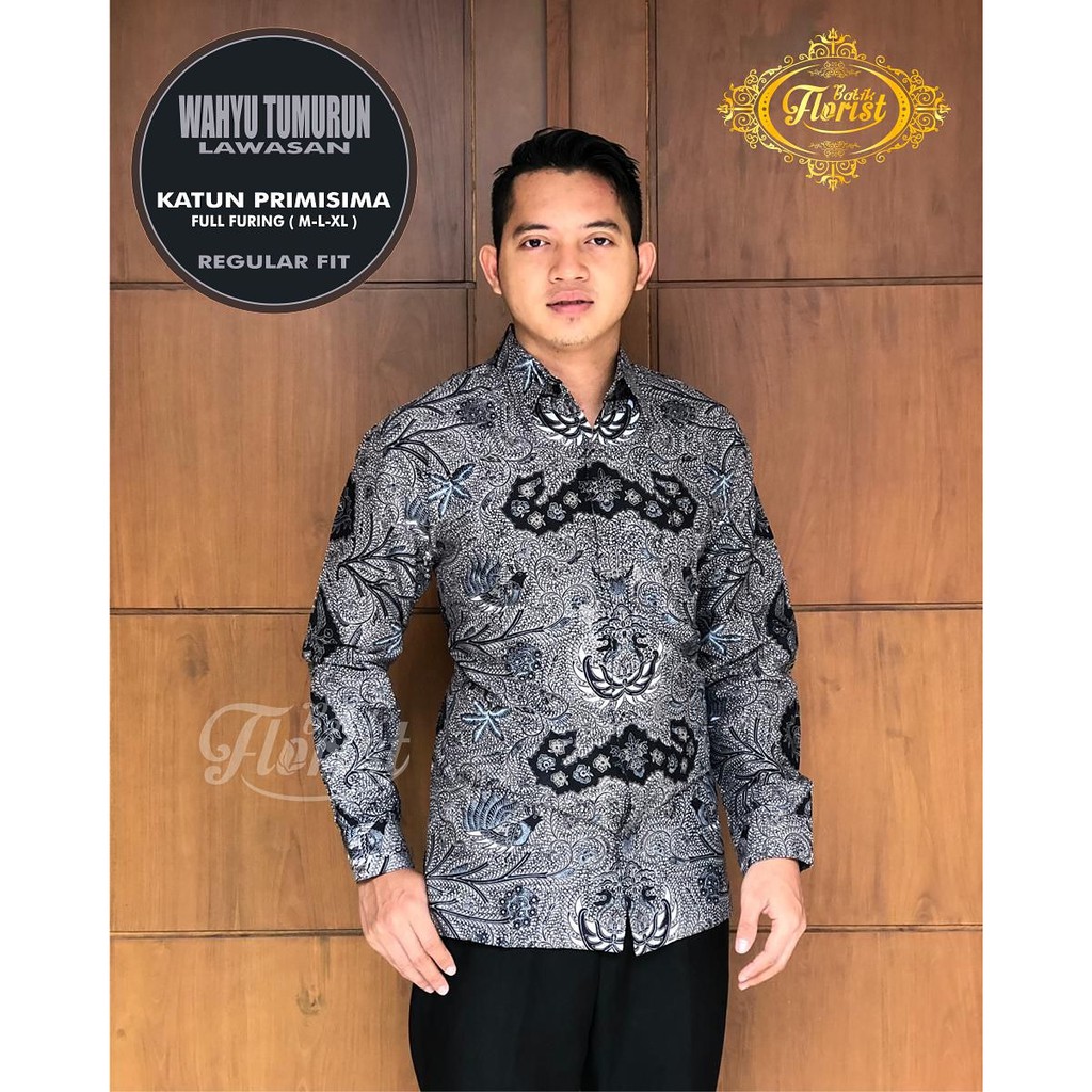 WAHYU TUMURUN LAWASAN PREMIUM Kemeja Batik Pria Lengan Panjang Katun Halus LAPIS FURING Florist