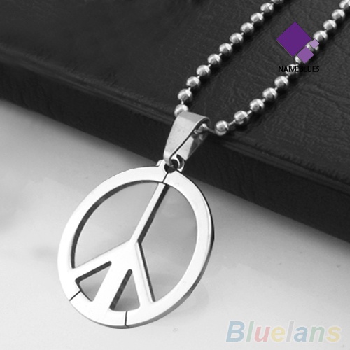 Naiveblue Kalung Rantai Liontin Lambang Peace Bahan Stainless Steel Untuk Pria