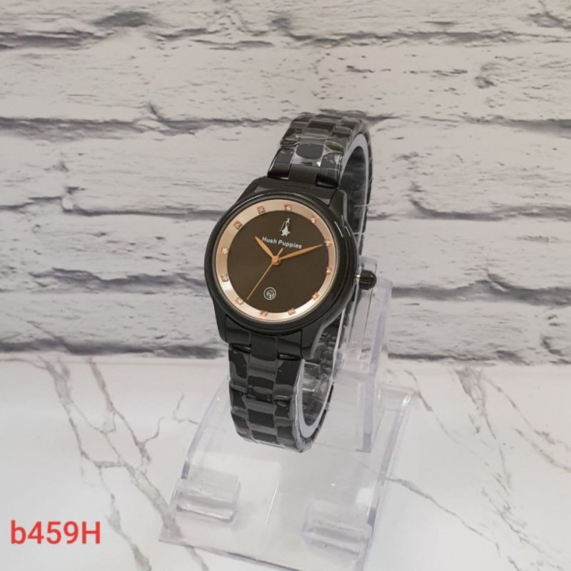 BISA COD JAM TANGAN WANITA HUSH PUPPIES RANTAI BULAT DIAMOND TANGGAL AKTIF HP1958