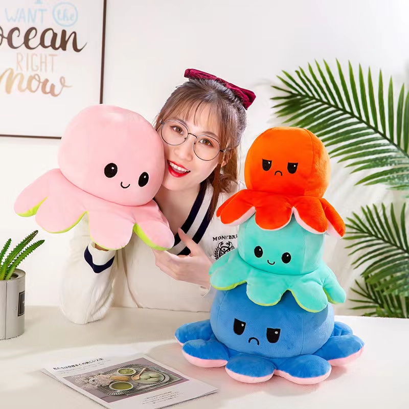 【WZ005】Fxing Boneka Gurita Octopus Halus Bolak - Balik Dua Sisi Reversible / Boneka Lucu / ubur-ubur mini / Rainbow Pelangi