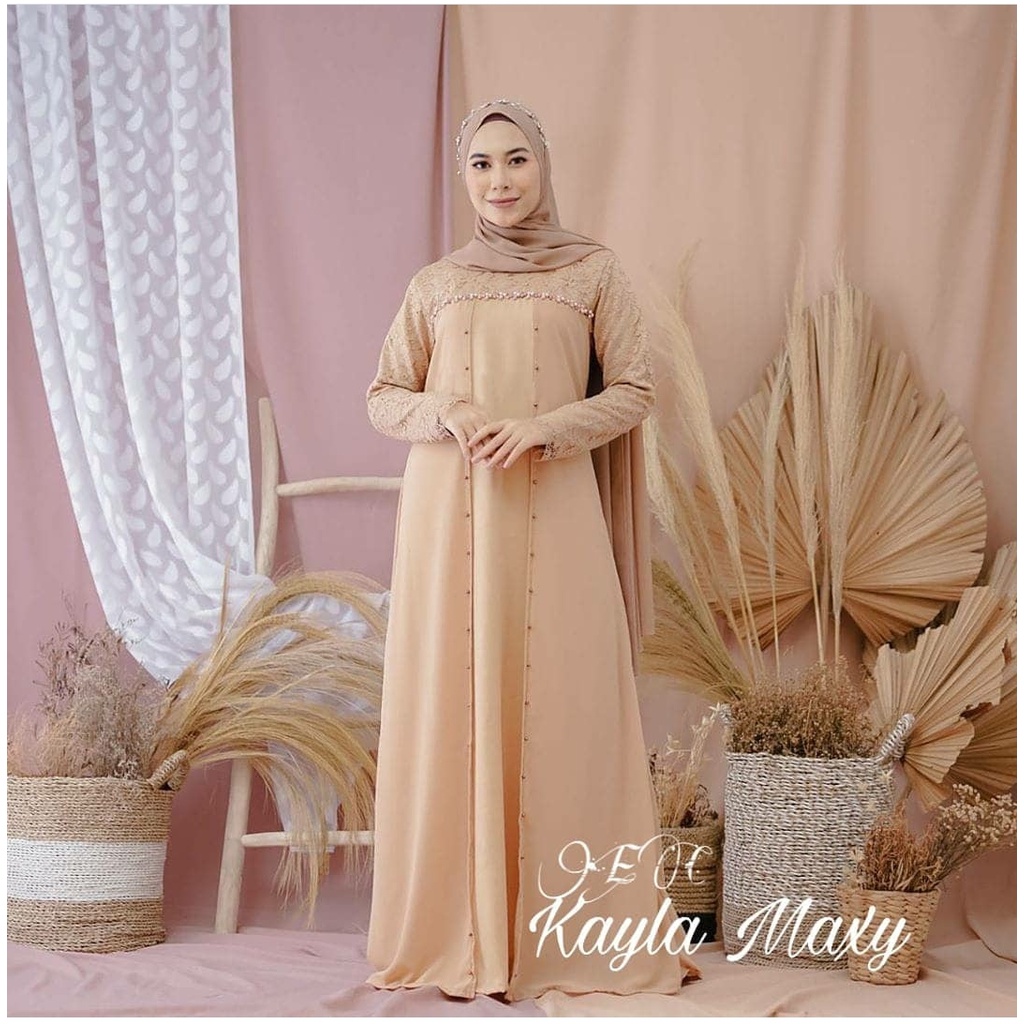 KAYLA MAXI MIX DRESS MIDI BRUKAT TILLE MUTIARA/GAUN RENDA PESTA/GAMIS MUSLIM/BAJU KONDANGAN/BUSUI FR