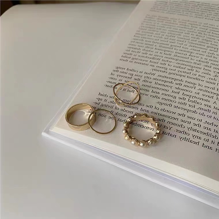 IFYOU 3pcs / Set Cincin Mutiara Warna Emas Gaya Korea Untuk Wanita