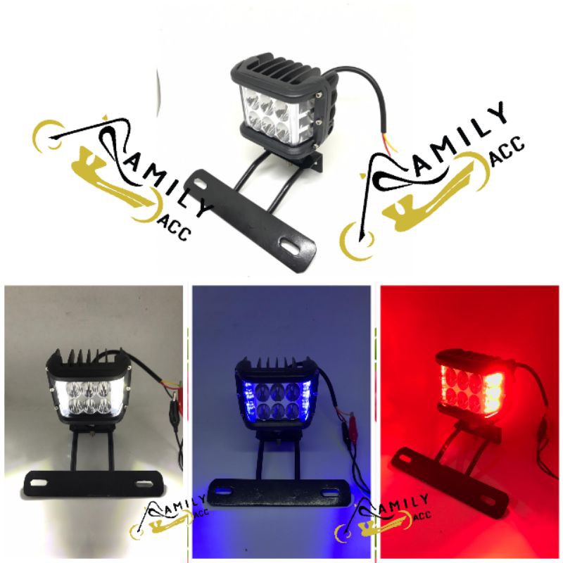 Breket Lampu Dudukan Plat Nopol Rx King + Lampu Tembak Sorot 6 Mata Jumbo 3x3 LED Flash/Kedip