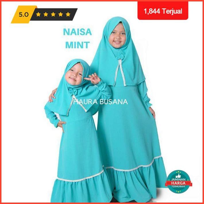 Promo Baju Muslim/Gamis Anak Perempuan Warna - Hijau Mint S Exclusive