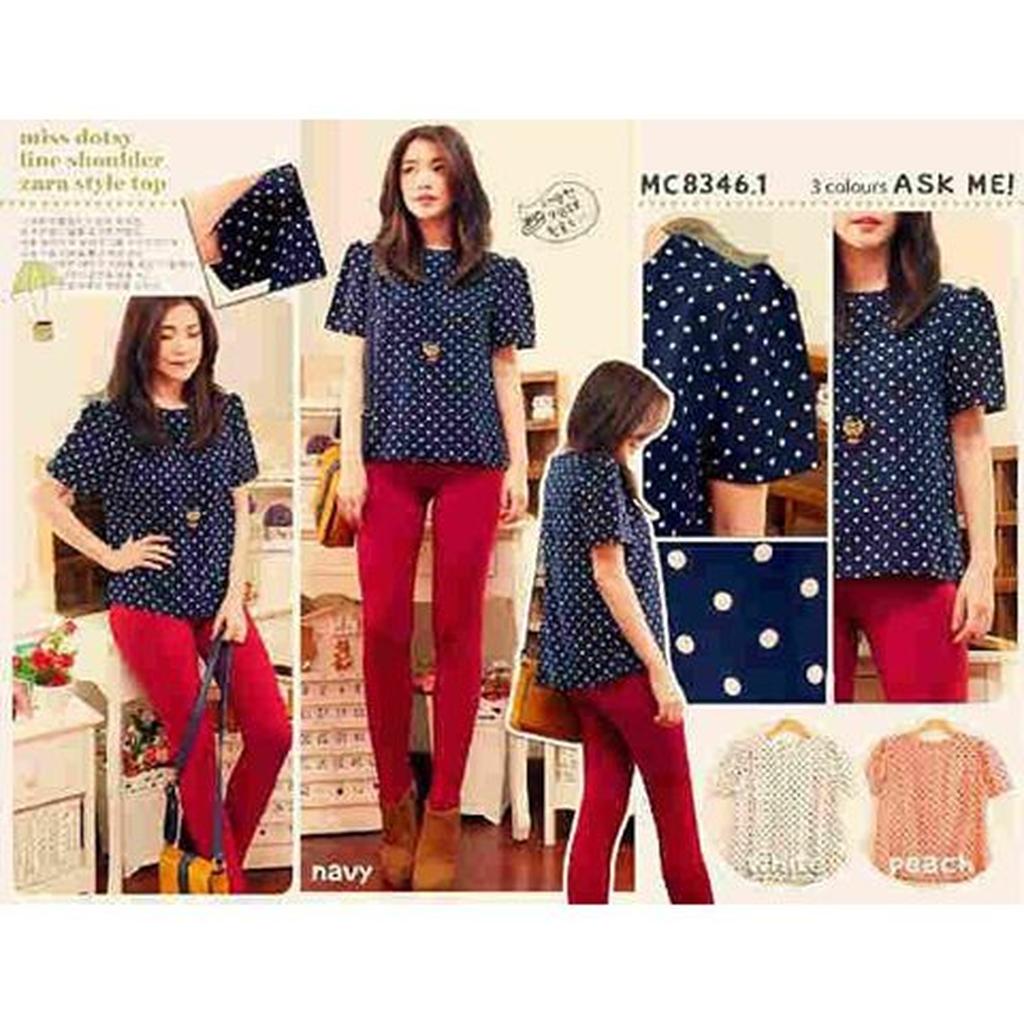 Blouse Polkadot Warna Putih