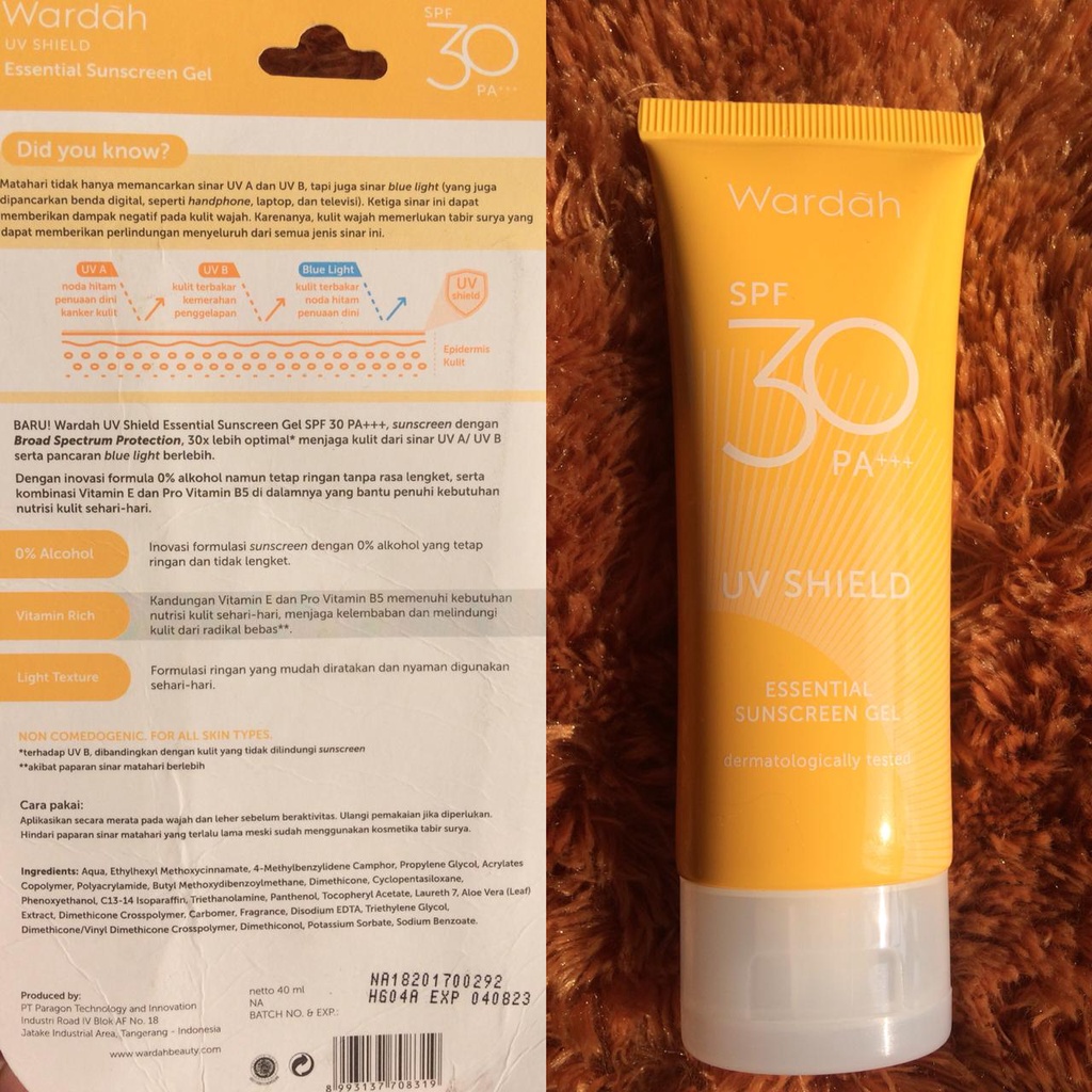 Wardah UV Shield Essential Sunscreen Gel SPF 30 40ml Sunblok suncreaM