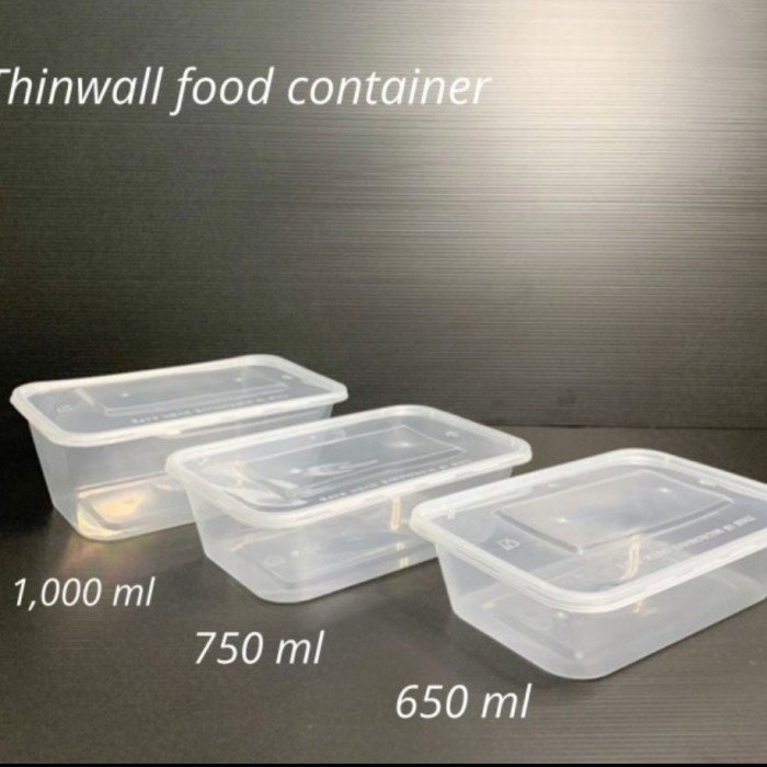 GHM THINWALL PERSEGI PANJANG 750 ml 750ml + TUTUP KOTAK MAKAN PLASTIK 25PC