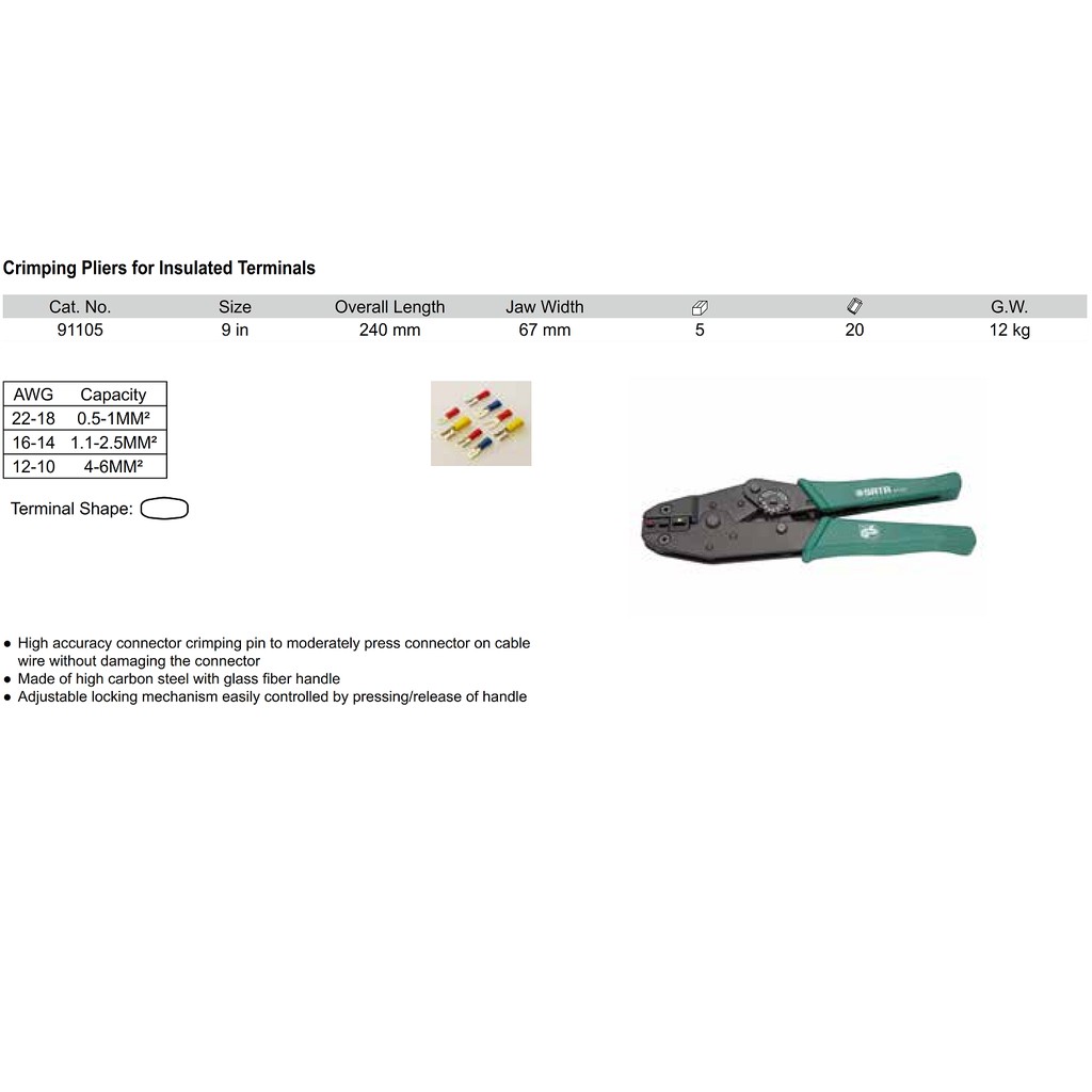 Tang Crimping Cable For Insulated Terminal 91105 Sata Tools