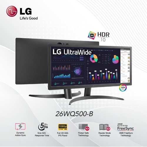 LG 26WQ500-B UltraWide 26&quot; WFHD 21:9 IPS Monitor with sRGB over 99%