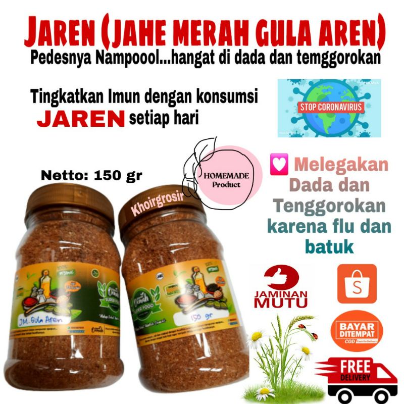 

Jahe Merah Bubuk Original Plus Gula Aren 100 % Murni Pedasnya Nampool 150 gr