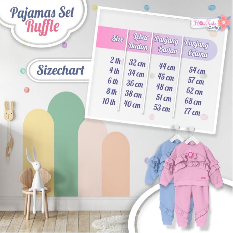 Afsheenastore Setelan Anak Perempuan Pajamas Set Ruffle