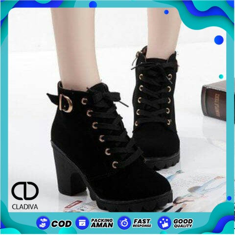 R9 ZIPER Sepatu Boots Wanita Spatu Boot Gaya Cewe Cewek Korea Korean Style Bot Perempuan Warna Hitam FSH184 Cladiva-1